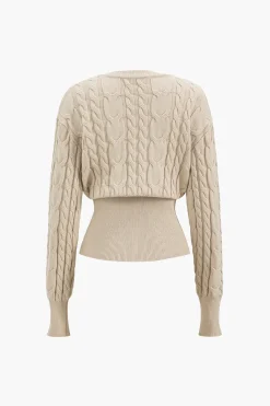 MICAS Knit Tops-Sweater Zipper Long-Sleeve Top BEIGE