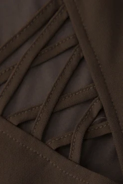 MICAS Long Sleeve Dresses|Mini Dresses-Sweetheart Neckline Mesh Cut Out Mini Dress COFFEE