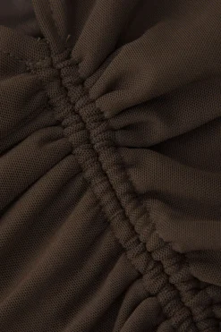 MICAS Long Sleeve Dresses|Mini Dresses-Sweetheart Neckline Mesh Cut Out Mini Dress COFFEE