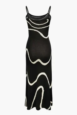 MICAS Knitwear|Maxi Dresses-Swirl Stripe Knit Cami Midi Dress BLACK