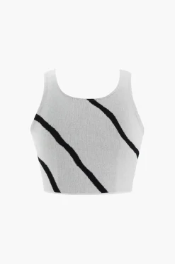 MICAS Skirt Sets-Swirl Stripe Knit Tank Top And Midi Skirt Set BEIGE