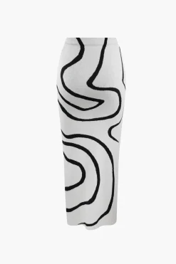 MICAS Skirt Sets-Swirl Stripe Knit Tank Top And Midi Skirt Set BEIGE