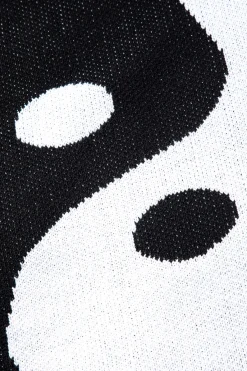 MICAS Knit Sets-Tai Chi Print Contrast Crop Knit Top And Mini Skirt Set BLACK