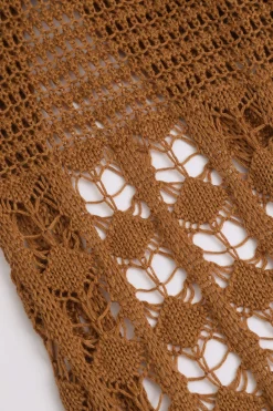 MICAS Knitwear|Swimwear-Tassel Hem Crochet Knit Cover Up Dress BROWN