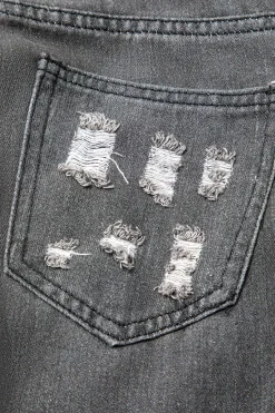 MICAS Jeans-Tassel Ripped Frayed Straight Leg Jeans BLACK