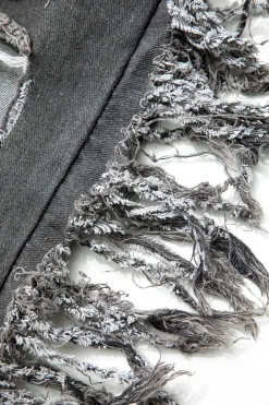 MICAS Jeans-Tassel Ripped Frayed Straight Leg Jeans BLACK