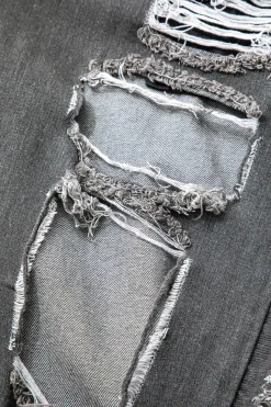 MICAS Jeans-Tassel Ripped Frayed Straight Leg Jeans BLACK