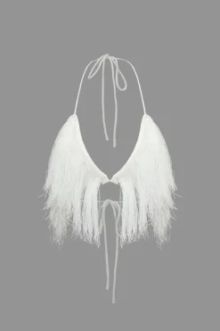 MICAS Vacation Sets|Knit Sets-Tassel Tie Halter Knit Bra Top And Distressed Ladder Maxi Skirt Set WHITE