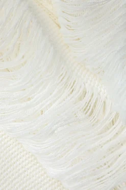 MICAS Vacation Sets|Knit Sets-Tassel Tie Halter Knit Bra Top And Distressed Ladder Maxi Skirt Set WHITE