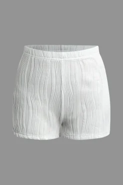 MICAS Short Sets|Vacation Sets-Textured Backless Halter V-Neck Shorts Set WHITE