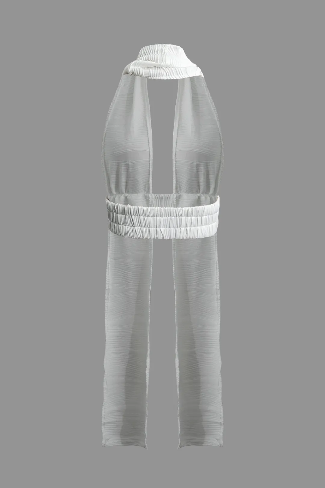 MICAS Short Sets|Vacation Sets-Textured Backless Halter V-Neck Shorts Set WHITE