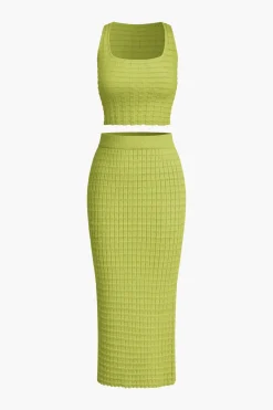 MICAS Skirt Sets|Vacation Sets-Textured Crop Tank Top And Skirt Set