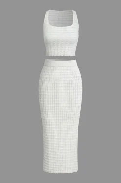 MICAS Skirt Sets|Vacation Sets-Textured Crop Tank Top And Skirt Set