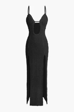 MICAS Maxi Dresses-Textured Cut Out Slit Cami Maxi Dress