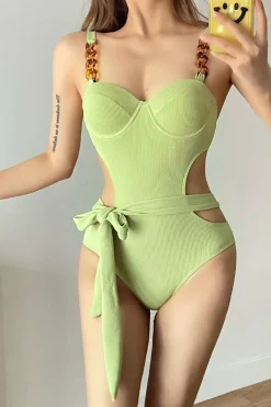 MICAS Swimwear-Textured Cut-Out Knot Tummy Control One-Piece Swimsuit