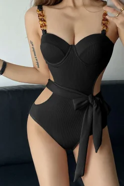 MICAS Swimwear-Textured Cut-Out Knot Tummy Control One-Piece Swimsuit