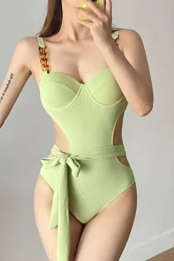 MICAS Swimwear-Textured Cut-Out Knot Tummy Control One-Piece Swimsuit