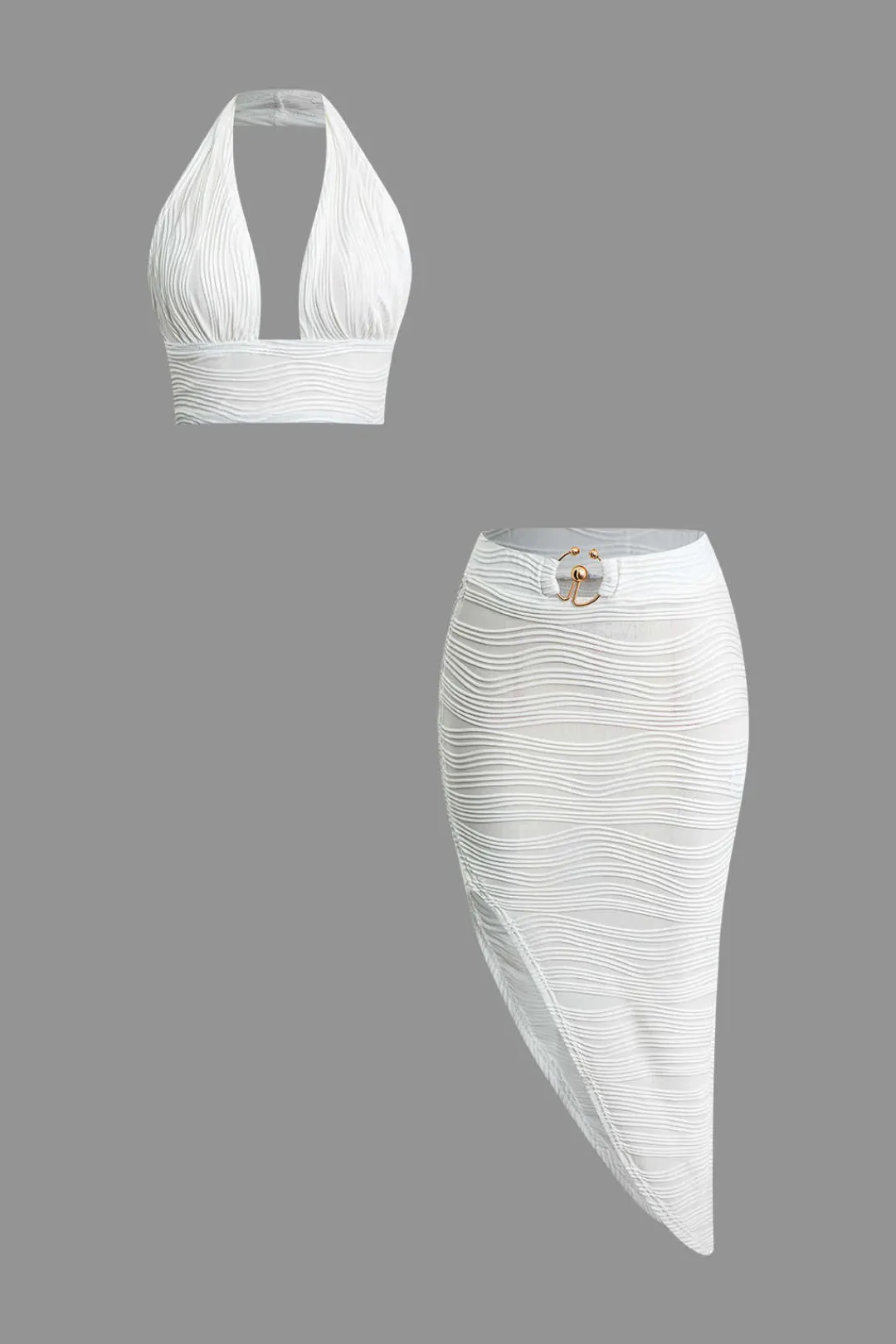 MICAS Skirt Sets|Vacation Sets-Textured Halter Backless Skirt Set WHITE