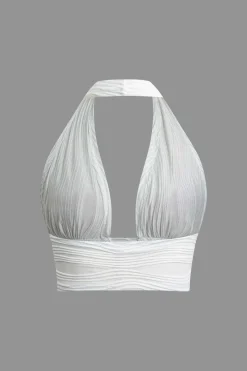 MICAS Skirt Sets|Vacation Sets-Textured Halter Backless Skirt Set WHITE