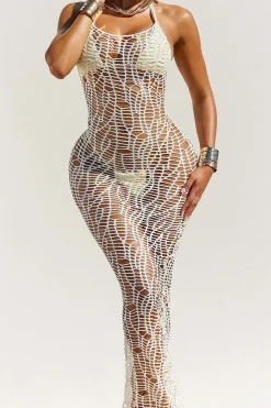 MICAS Swimwear|Vacation Sets-Textured Halter Neck Bikini And Open Knit Cover Up Set