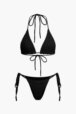 MICAS Swimwear|Vacation Sets-Textured Halter Neck Bikini And Open Knit Cover Up Set