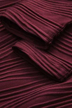 MICAS Long Sleeve Dresses|Mini Dresses-Textured Mock Neck Long Sleeve Mini Dress BURGUNDY