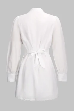MICAS Long Sleeve Dresses|Mini Dresses-Tie Back Long Sleeve Mini Dress WHITE