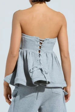 MICAS Tube Tops|Corset & Bustier Tops-Tie Back Strapless Corset Tube Top GRAY MELANGE