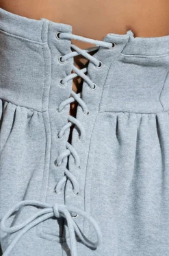 MICAS Tube Tops|Corset & Bustier Tops-Tie Back Strapless Corset Tube Top GRAY MELANGE