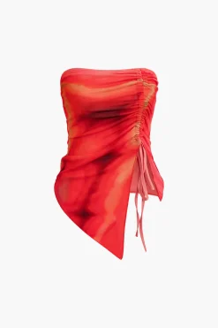 MICAS Skirt Sets|Vacation Sets-Tie Dye Asymmetrical Tube Top And Mini Skirt Set RED