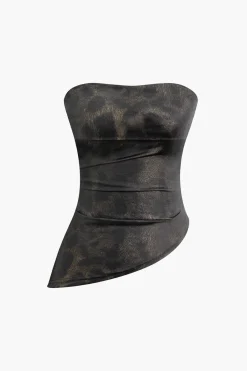 MICAS Tube Tops-Tie Dye Asymmetric Strapless Top BLACK