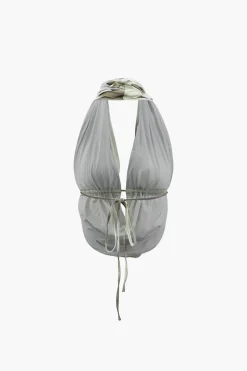 MICAS Skirt Sets-Tie Dye Destroyed Halter Top And Asymmetric Mini Skirt Set GRAY