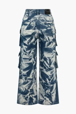 MICAS Cargo Pants|Jeans-Tie Dye Flap Pocket Cargo Jeans WHITE