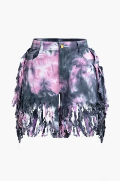 MICAS Shorts-Tie Dye Fringe Shorts BLUE