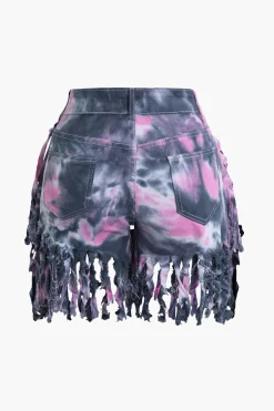 MICAS Shorts-Tie Dye Fringe Shorts BLUE