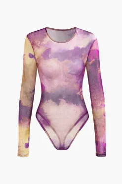 MICAS Bodysuits-Tie Dye Long Sleeve Mesh Bodysuit MULTICOLOR