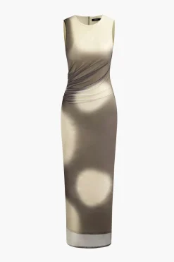 MICAS Maxi Dresses-Tie Dye Mesh Slit Sleeveless Maxi Dress