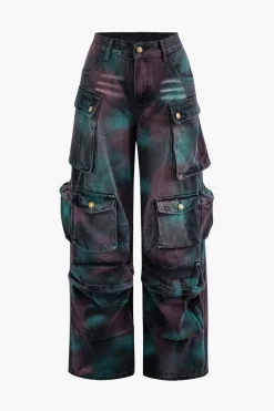 MICAS Cargo Pants|Jeans-Tie Dye Multi Pocket Straight Leg Cargo Jeans MULTICOLOR