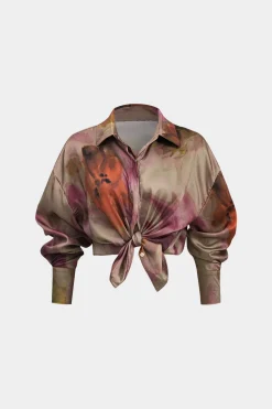 MICAS Long Sleeve Tops|Long Sleeves Tops-Tie Dye Print Long Sleeve Collar Shirt MULTICOLOR