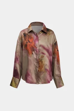 MICAS Long Sleeve Tops|Long Sleeves Tops-Tie Dye Print Long Sleeve Collar Shirt MULTICOLOR