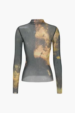 MICAS Long Sleeve Tops|Long Sleeves Tops-Tie Dye Print Mesh Long Sleeve Top MULTICOLOR