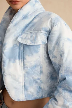 MICAS Outerwear|Outerwear-Tie Dye Print Padded Pocket Long-Sleeve Puffer BABY BLUE