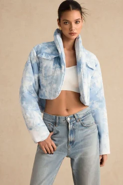 MICAS Outerwear|Outerwear-Tie Dye Print Padded Pocket Long-Sleeve Puffer BABY BLUE