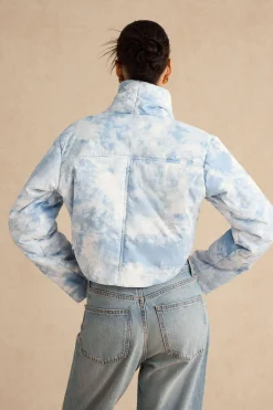 MICAS Outerwear|Outerwear-Tie Dye Print Padded Pocket Long-Sleeve Puffer BABY BLUE