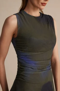 MICAS Midi Dresses-Tie Dye Print Ruched Midi Dress BROWN