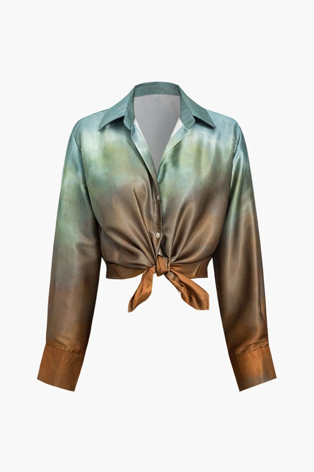 MICAS Long Sleeve Tops|Long Sleeves Tops-Tie Dye Print Satin Button Long-Sleeve Shirt MULTICOLOR