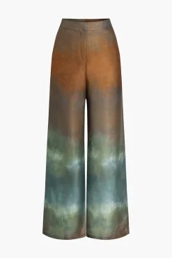 MICAS Pants-Tie Dye Print Satin Wide Leg Trousers MULTICOLOR