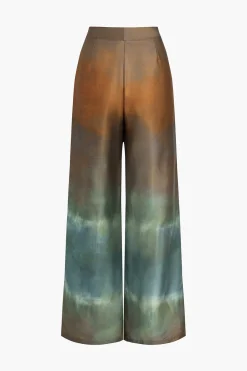 MICAS Pants-Tie Dye Print Satin Wide Leg Trousers MULTICOLOR