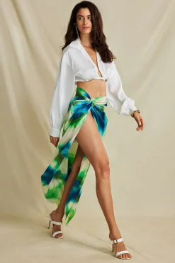 MICAS Skirts-Tie Dye Twist Split Midi Skirt Contrast Color