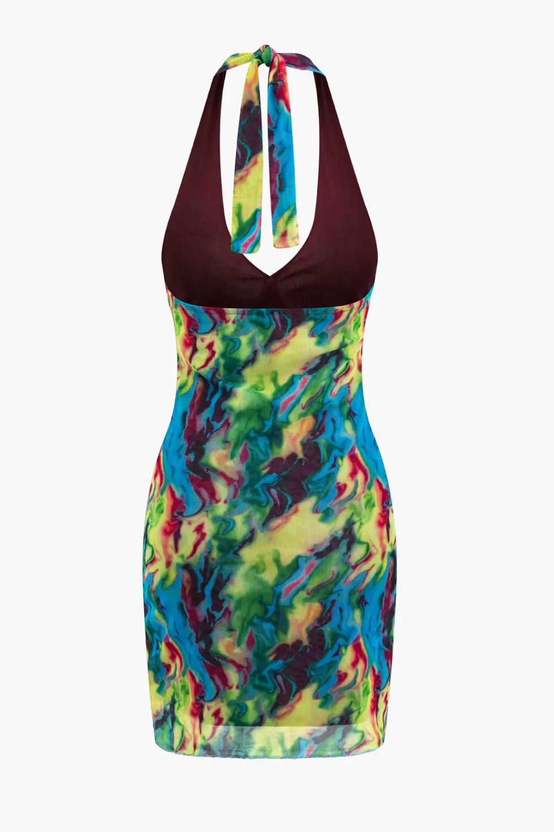 MICAS Mini Dresses-Tie Dye V-neck Halter Backless Mini Dress MULTICOLOR